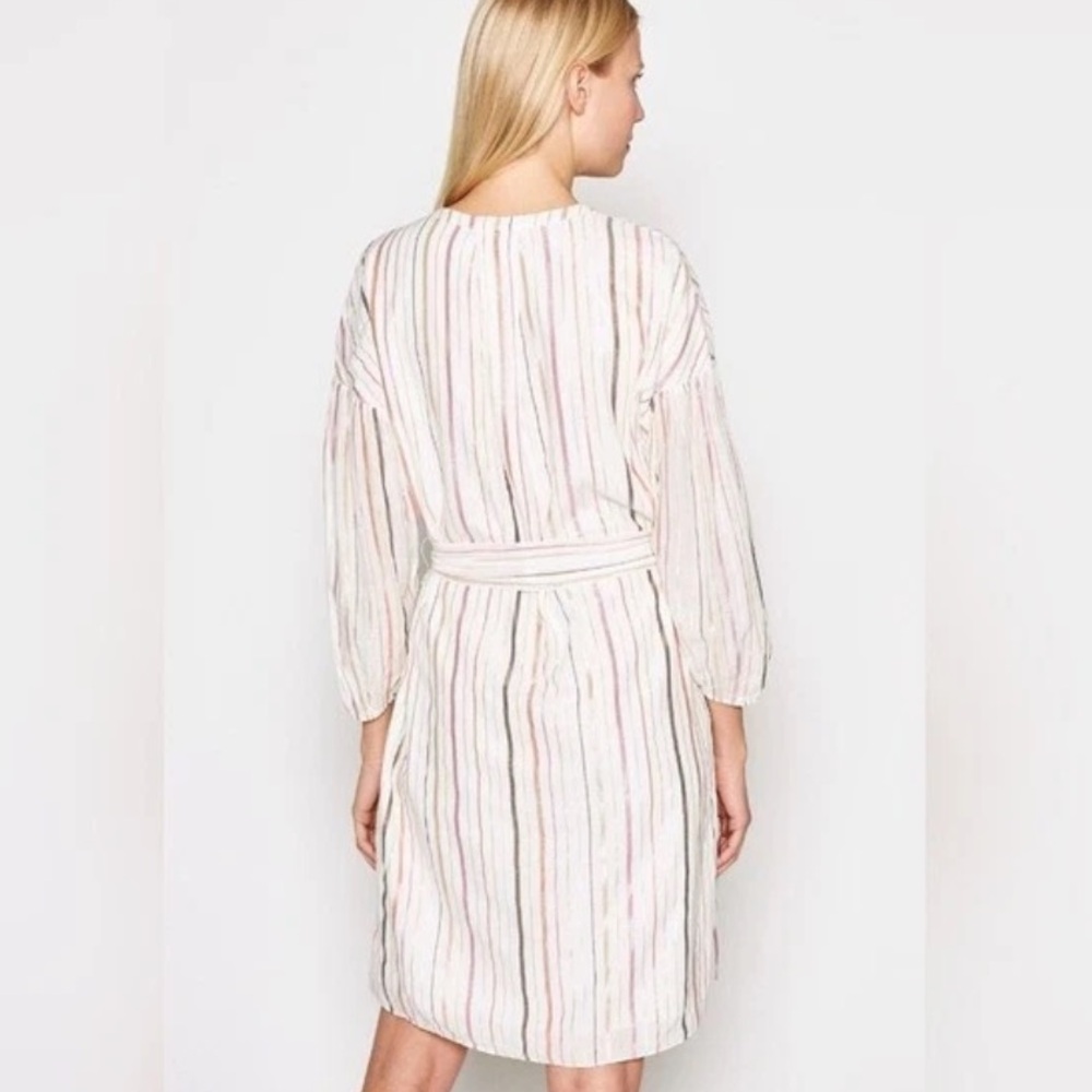 < Joie “Semra” Metallic Striped Belted Cotton Dress > - Picture 5 of 6